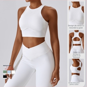 Vesta sport cupe fixate, material nylon cu căptușeală din spandex, cupe subțiri modelate, cupă completă, bretele fixe în stil halter