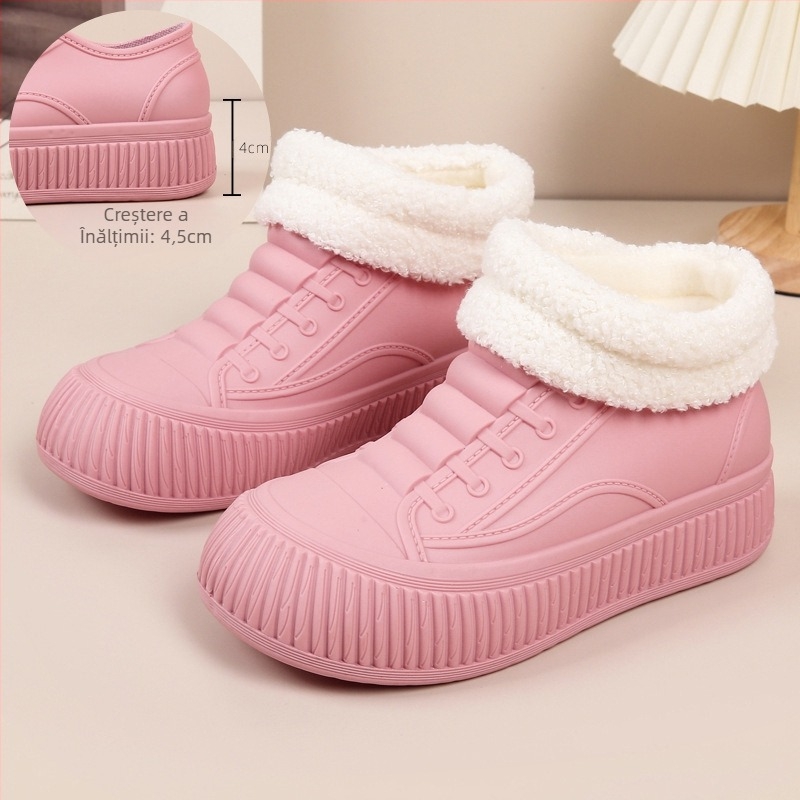 Cizme de ploaie pentru femei - impermeabile, PVC partea superioară, gambă joasă, slip-on, toc mic 1–3 cm