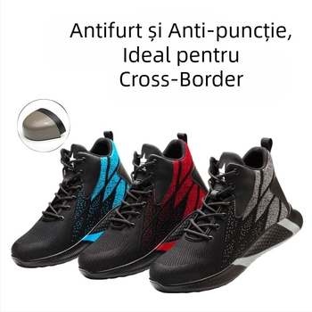 Pantofi de lucru de siguranță cu vârf din oțel, antișoc și anti-perforație, upper respirabil din țesătură, design jos