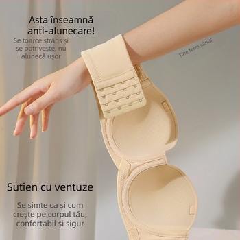 Sutien fără bretele pentru femei, cu inel metalic moale, push-up, cupă 1/2, cupe turnate subțiri, închidere pe spate cu patru rânduri