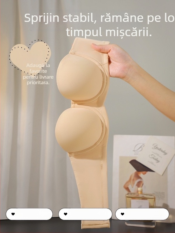 Sutien fără bretele pentru femei, cu inel metalic moale, push-up, cupă 1/2, cupe turnate subțiri, închidere pe spate cu patru rânduri