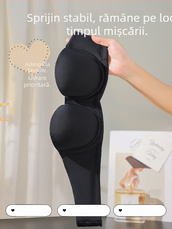 Sutien fără bretele pentru femei, cu inel metalic moale, push-up, cupă 1/2, cupe turnate subțiri, închidere pe spate cu patru rânduri