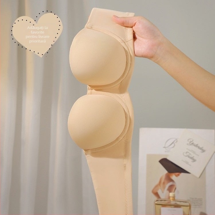 Sutien fără bretele pentru femei, cu inel metalic moale, push-up, cupă 1/2, cupe turnate subțiri, închidere pe spate cu patru rânduri