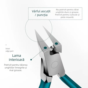 Clește pentru unghii, oțel inoxidabil, gură înclinată, utilizare universală