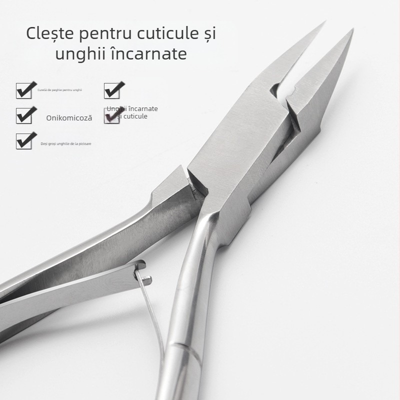 Clește pentru unghii din oțel inoxidabil - instrument portabil de uz casnic, canelură pentru unghii, gură plată și gură înclinată