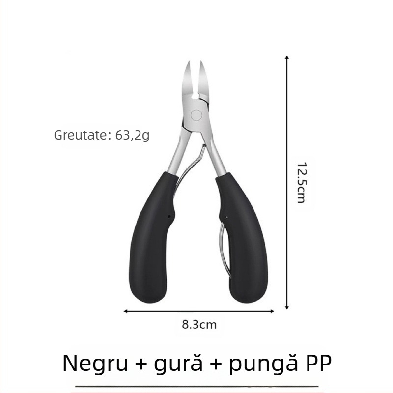 Clește pentru unghii cu canal pentru unghie, mâner din plastic și lame din oțel inoxidabil, pentru manichiură și pedichiură