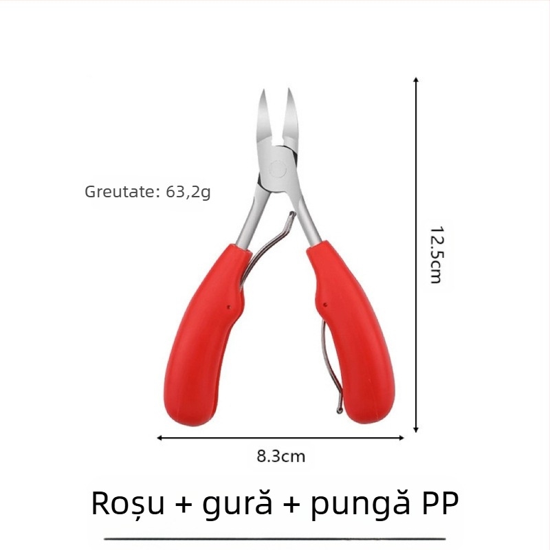 Clește pentru unghii cu canal pentru unghie, mâner din plastic și lame din oțel inoxidabil, pentru manichiură și pedichiură
