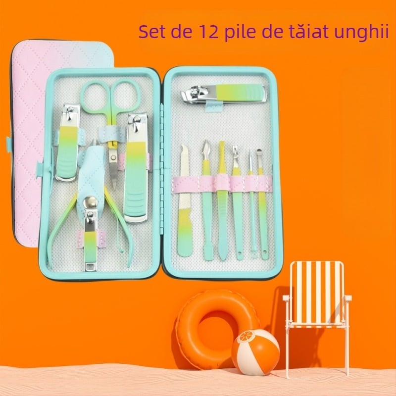 Set de îngrijire a unghiilor din oțel inoxidabil, 18 piese, cu cuțit pentru pedicură și clește pentru sprâncene; unelte din oțel cu carbon