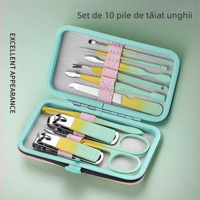 Set de îngrijire a unghiilor din oțel inoxidabil, 18 piese, cu cuțit pentru pedicură și clește pentru sprâncene; unelte din oțel cu carbon