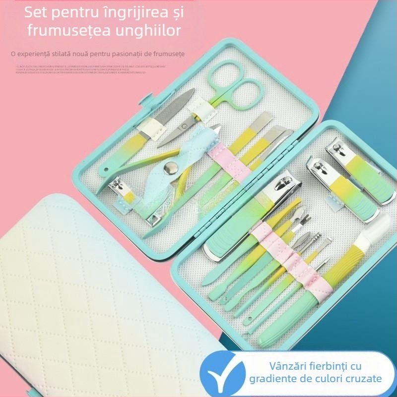 Set de îngrijire a unghiilor din oțel inoxidabil, 18 piese, cu cuțit pentru pedicură și clește pentru sprâncene; unelte din oțel cu carbon