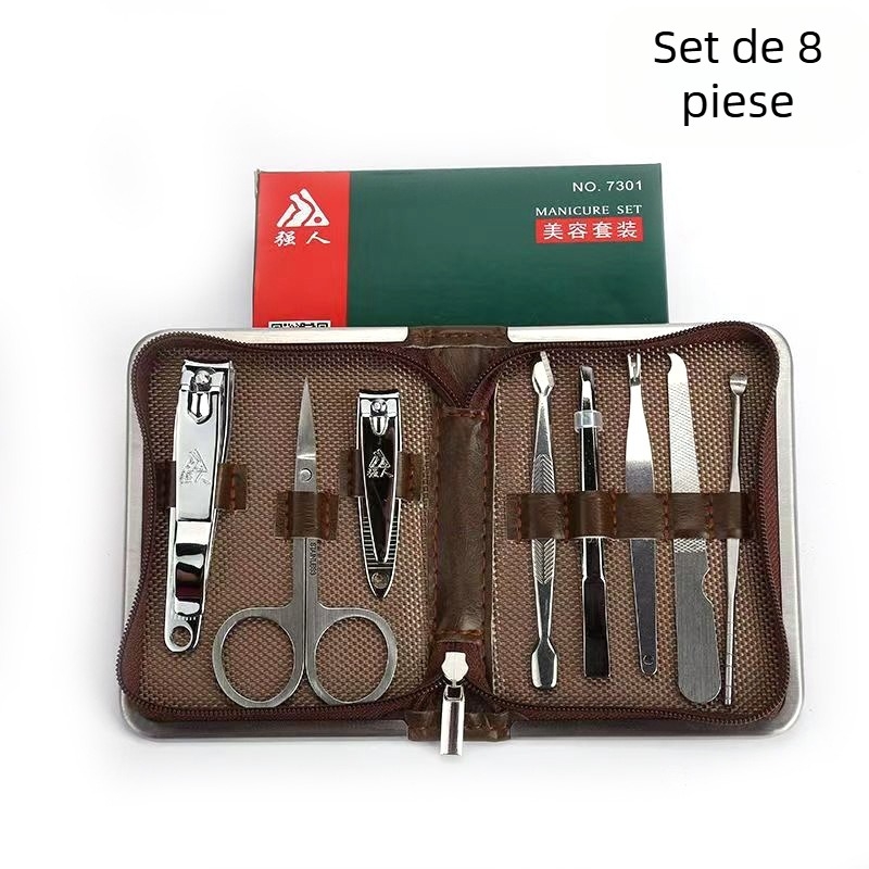 Set de instrumente pentru tăiat unghii – 8 piese, din oțel inoxidabil, pedicură