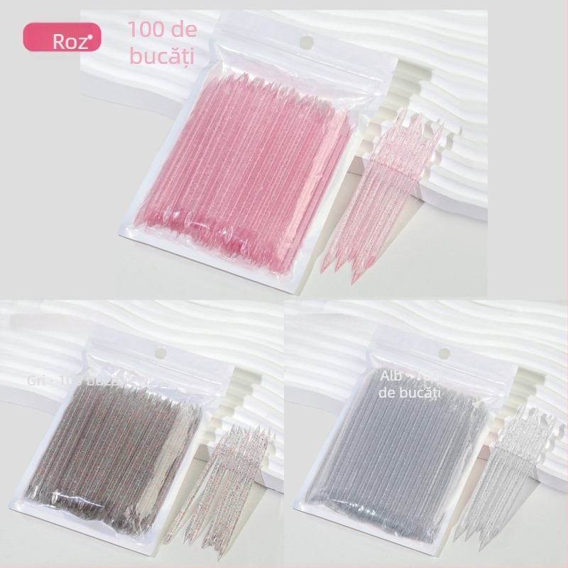 Unealtă multifuncțională pentru manichiură cu capăt dublu pentru împingerea pielii, creion pentru cristale și creion pentru flori – din plastic