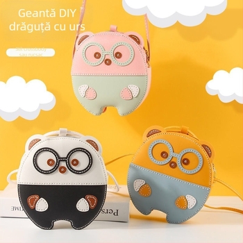 Geantă crossbody din PU, formă rotundă, model animale, închidere cu fermoar, buzunar interior pentru ID