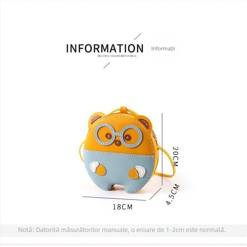 Geantă crossbody din PU, formă rotundă, model animale, închidere cu fermoar, buzunar interior pentru ID