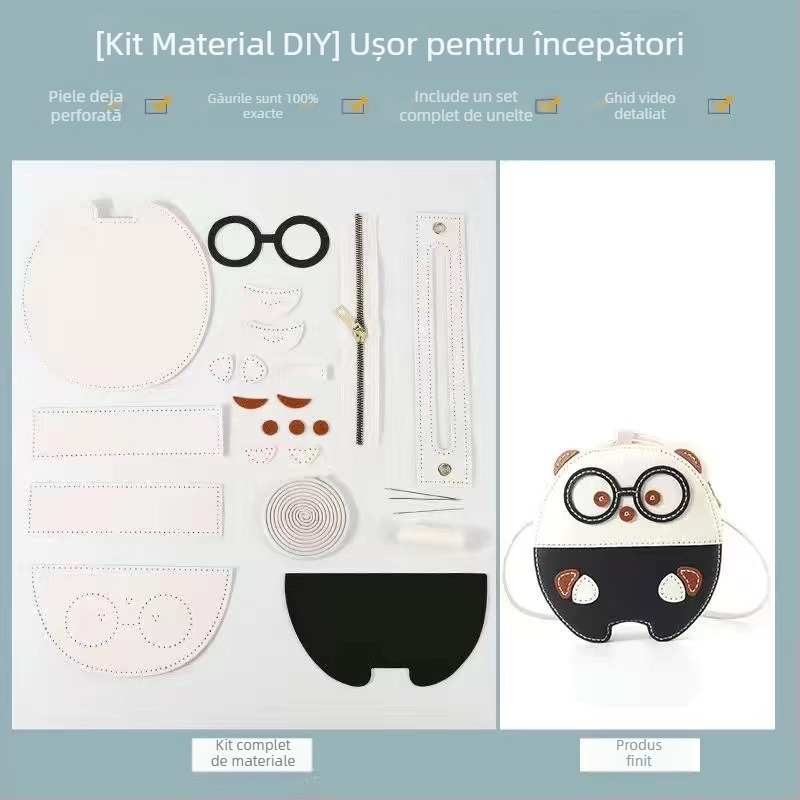 Geantă crossbody din PU, formă rotundă, model animale, închidere cu fermoar, buzunar interior pentru ID