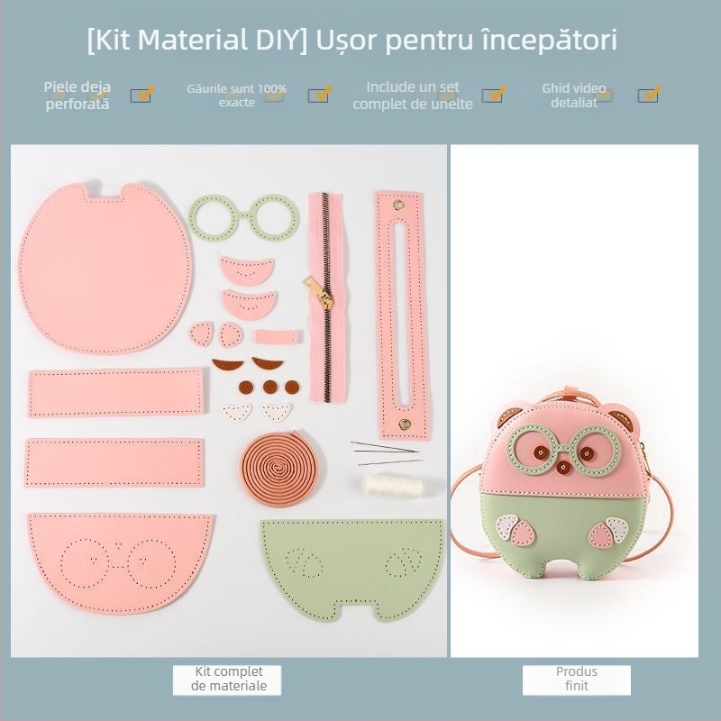 Geantă crossbody din PU, formă rotundă, model animale, închidere cu fermoar, buzunar interior pentru ID