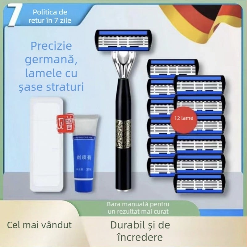 Aparat de ras manual cu lame cu șase straturi - set de 15 piese pentru bărbați