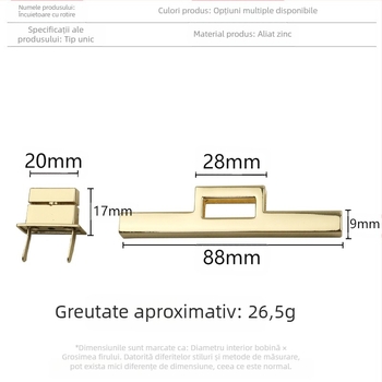 Încuietoare aurie pentru bagaje, diametru exterior 88 mm, din metal turnat, Twist Lock, încuietoare cu bară dreaptă, încuietoare pătrată