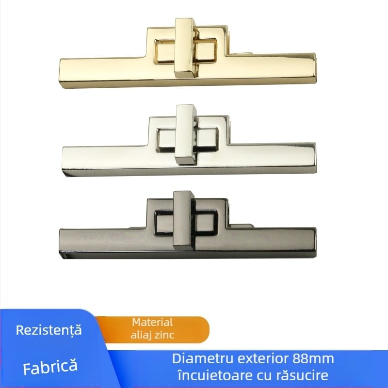 Încuietoare aurie pentru bagaje, diametru exterior 88 mm, din metal turnat, Twist Lock, încuietoare cu bară dreaptă, încuietoare pătrată