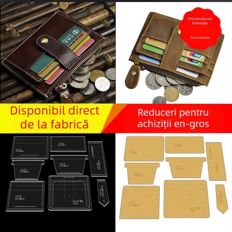 Șablon acrilic pentru piele lucrată manual — șablon de modelare pentru suport de carduri, card de vizită și portofel mic