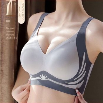 Sutien Ice Silk fără cusături, push-up, cupă 3/4, bretele fixe în dublu, închidere spate cu trei rânduri, material nylon