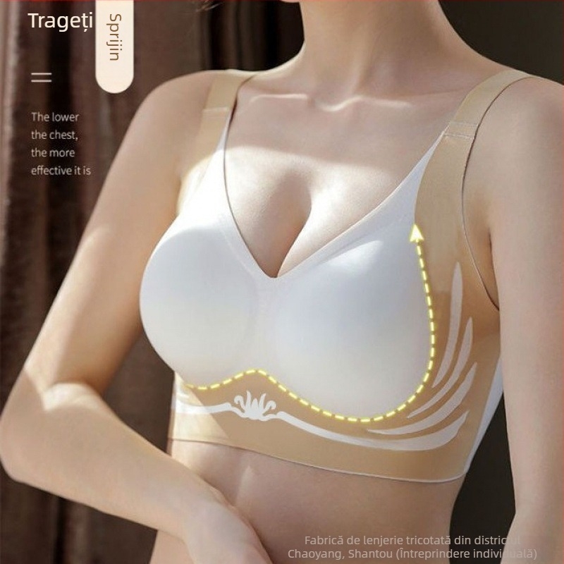 Sutien Ice Silk fără cusături, push-up, cupă 3/4, bretele fixe în dublu, închidere spate cu trei rânduri, material nylon