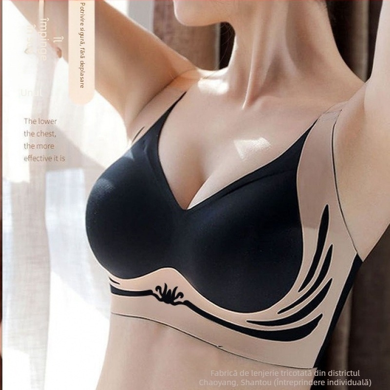 Sutien Ice Silk fără cusături, push-up, cupă 3/4, bretele fixe în dublu, închidere spate cu trei rânduri, material nylon