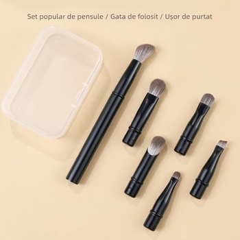 Set de pensule de machiaj cu 6 capete detașabile, mâner plastic, fibre sintetice, lungimea firelor 10–15 mm, lungimea totală 110 mm