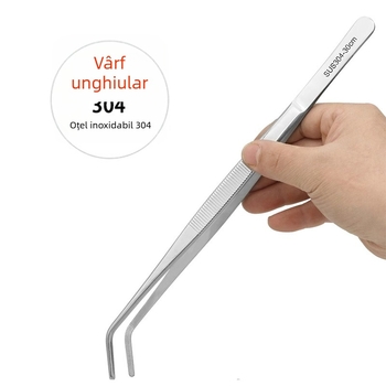 Pincetă din oțel inoxidabil pentru acvariu, cu vârfuri drepte și îndoite, pentru hrănire și manipularea plantelor acvatice