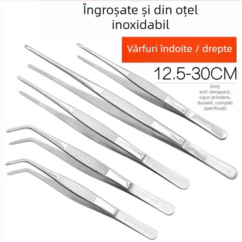 Pincetă din oțel inoxidabil pentru acvariu, cu vârfuri drepte și îndoite, pentru hrănire și manipularea plantelor acvatice