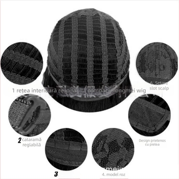 Perucă scurtă cu păr drept, model wig-3677, Material păr: fir de înaltă temperatură, Breton înclinat, Păr simulant