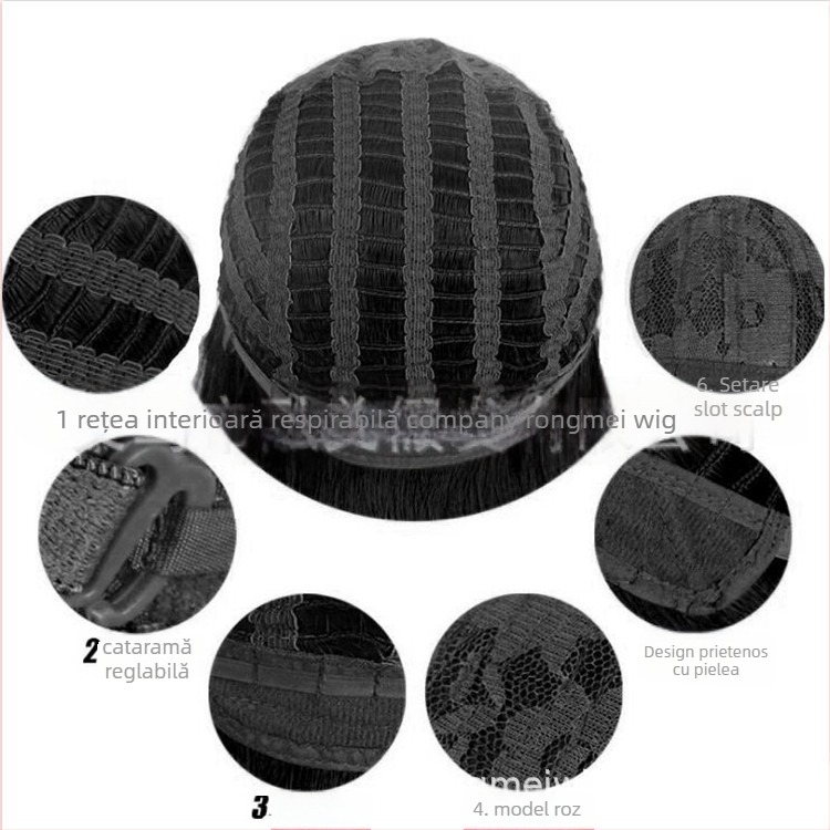 Perucă scurtă cu păr drept, model wig-3677, Material păr: fir de înaltă temperatură, Breton înclinat, Păr simulant