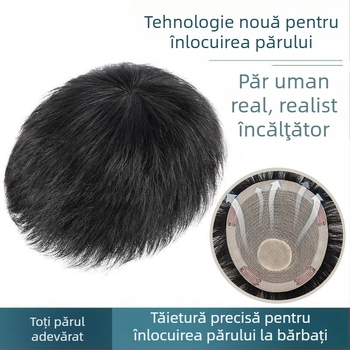 Păr bărbați din păr real cu mecanism, lungime scurtă, poate fi vopsit și tratat prin perm, acoperă chelia