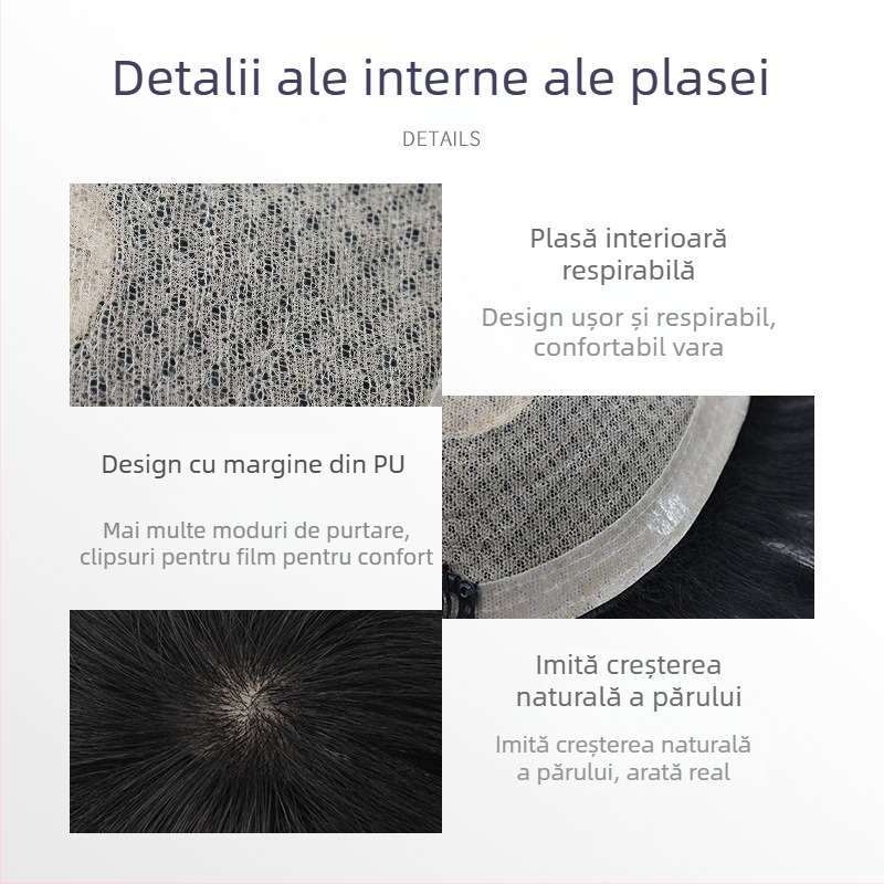 Păr bărbați din păr real cu mecanism, lungime scurtă, poate fi vopsit și tratat prin perm, acoperă chelia