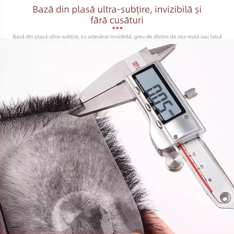 Perucă pentru bărbați cu scalp biologic complet, păr uman real, țesută manual