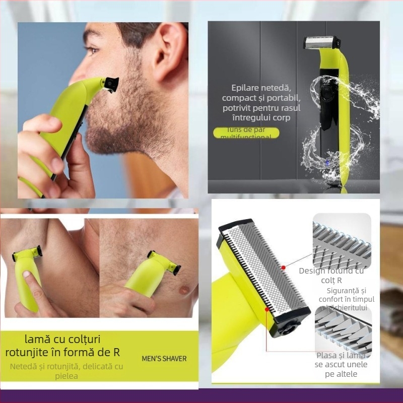 Aparat de ras electric pentru întreg corpul, încărcare USB, complet lavabil, lame duble din oțel fin