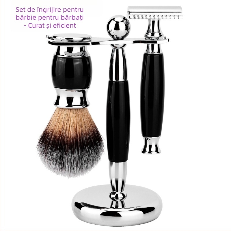 Xinming Set de ras manual cu perie pentru barbă și perie pentru spumă, lamele de ras vândute separat, ambalaj 50 buc