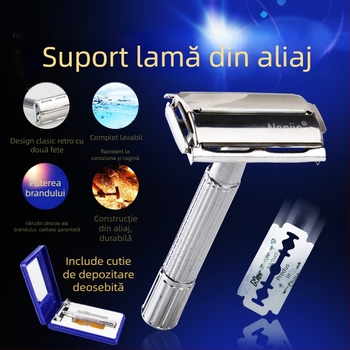 rasor de bărbierit manual din metal, lamă din oțel inoxidabil, cap rotativ