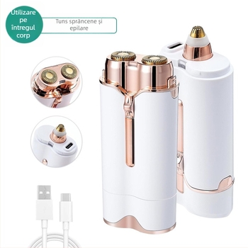 Dispozitiv electric de îndepărtare a părului pentru femei, lavabil, alimentare USB, cap de tăiere dual din oțel inoxidabil, model S107, motor cu perii