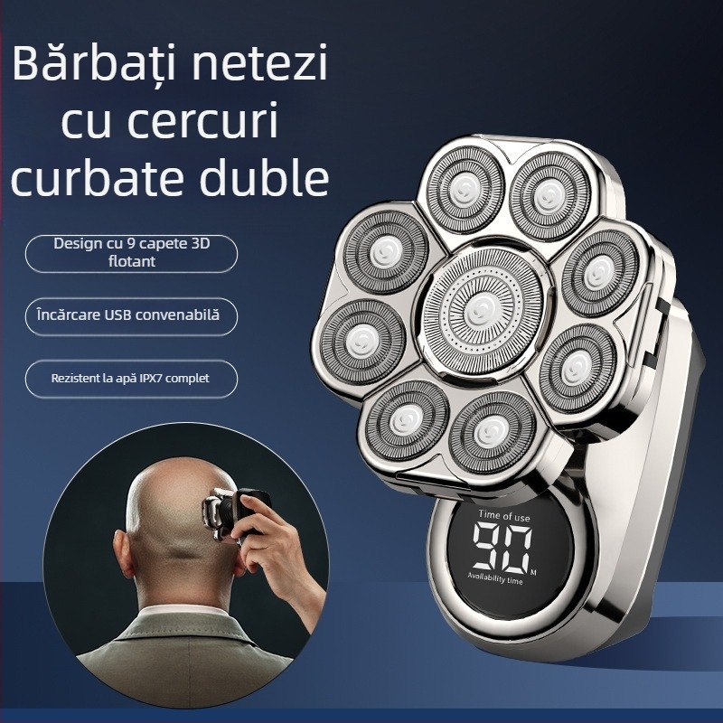 Aparat de ras electric cu cap rotativ multiplu (>4), baterie încorporată 500–800 mAh, autonomie de 2 ore, complet lavabil