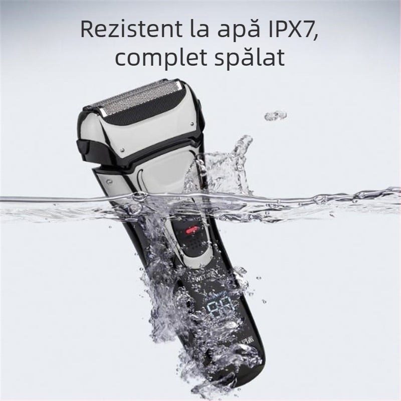 Aparat de ras electric pentru întreg corpul, rezistent la apă, încărcare USB, cap cu trei lame reciproce, baterie încorporată 800-1000 mAh, autonomie peste 60 de minute, putere maximă 3W