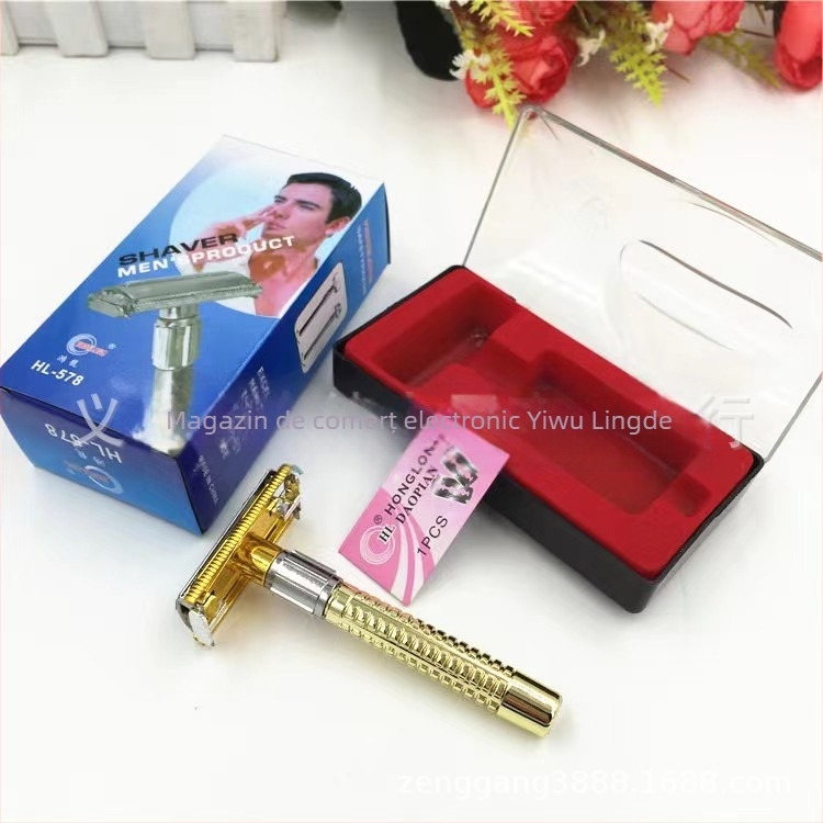 Honglong aparat de ras manual – oțel inoxidabil, lamă dublă, ras clasic pentru bărbați