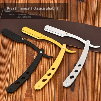 Aparat de ras manual din oțel inoxidabil, pliere retro, pentru rasul sprâncenelor, suport pentru aparat de ras