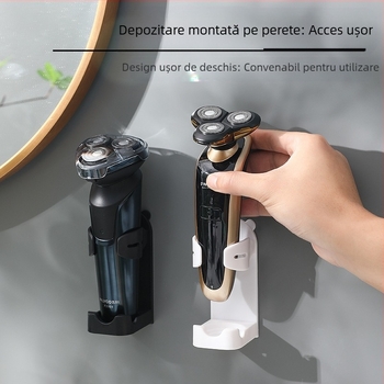 Organizator pentru aparat de ras și periuță de dinți — montaj pe perete, fără găuri, cu ventuză, din plastic