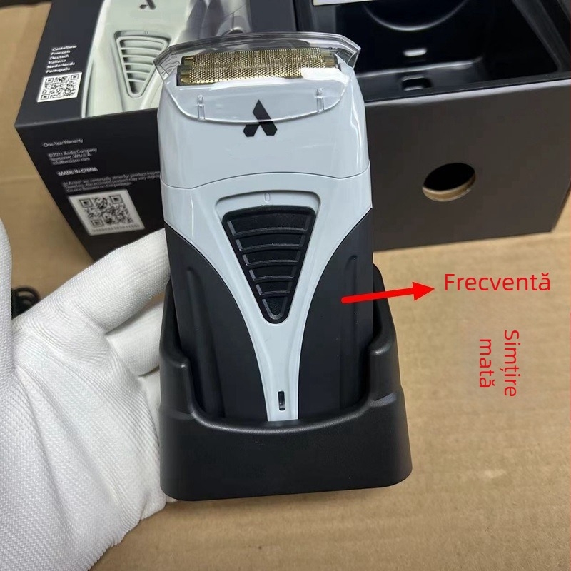 Aparat de ras electric cu cap de tăiere reciproc cu două lame, motor fără perii, baterie încorporată 500–800 mAh, zgomot 36–45 dB, autonomie peste 60 de minute