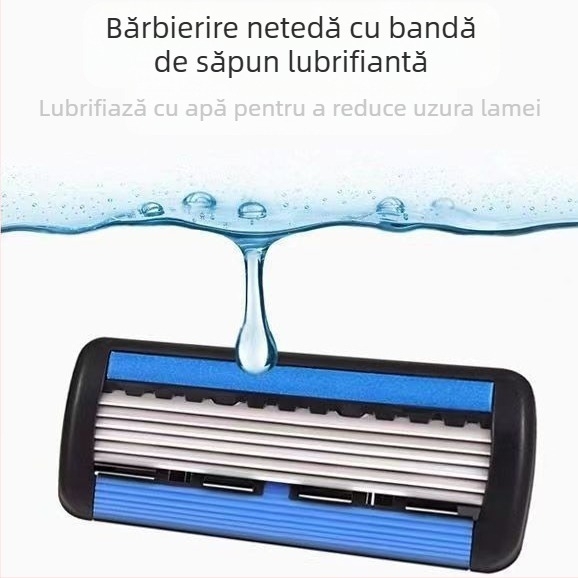 Aparat de ras manual pentru bărbați, cu 6 straturi, capă înlocuibilă și lame anti-zgâriere
