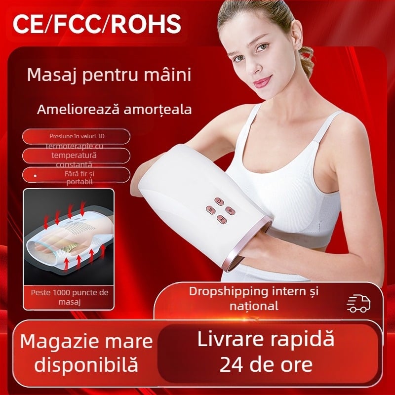 Masajor de mână A30, wireless, portabil, masaj cu pernă de aer și încălzire, acupresură prin atingere, mai multe moduri, alimentare USB