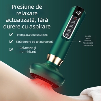 Dispozitiv inteligent de cupping cu presiune negativă și masaj cu eliberare printr-un buton, 4-a treaptă de aspirație, corp ABS, DS-A300, 1800mAh, 38–50°C