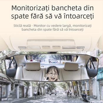 Oglindă auxiliară pentru interiorul mașinii cu lentilă curbată cu unghi larg – montaj snap-on, potrivire universală, stil simplu