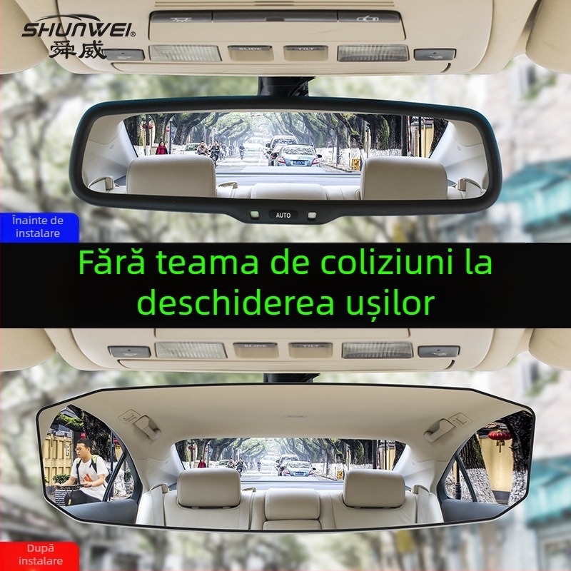 Oglindă auxiliară pentru interiorul mașinii cu lentilă curbată cu unghi larg – montaj snap-on, potrivire universală, stil simplu